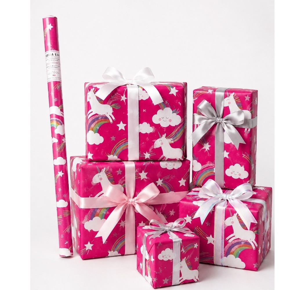 Bella Lux Pink Unicorn Rainbow Gift Wrap Roll Heavy Weight 30 SqFt 109-09